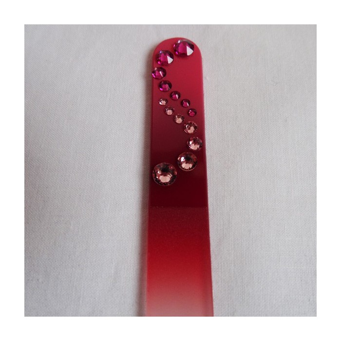 Lime à ongle en verre de Bohême - couleur rose framboise / rouge carmin avec décor vagues